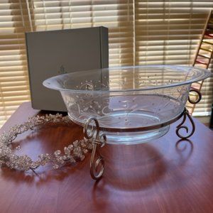 PARTYLITE WHITE RADIANCE ETCHED CRYSTAL BOWL/STAND